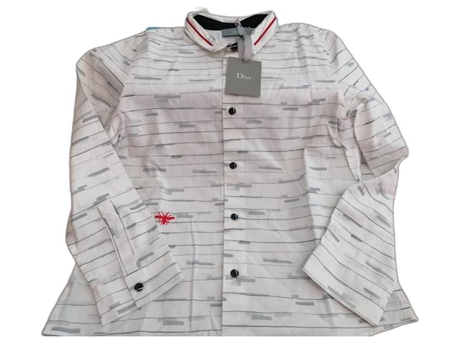 Dior Camisetas y tops Blanco Gris Algodón  ref.375042