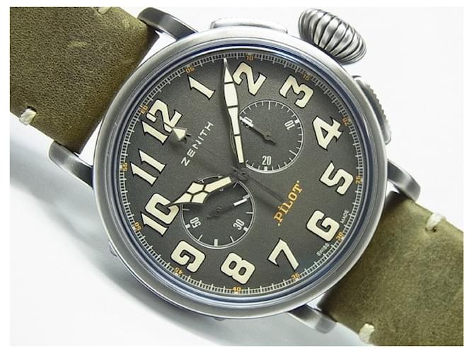 Zénith Type de montre d'aviateur ZENITH20 Chronographe TON-UP Produits d'origine Homme Acier Gris  ref.375130