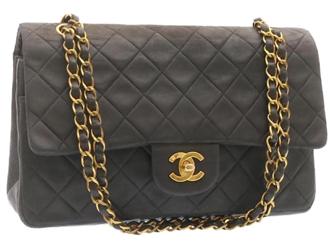 Chanel Lamb Skin Matelasse25 lined Chain Flap Shoulder Bag Black Auth gt1237 Cloth  ref.375467