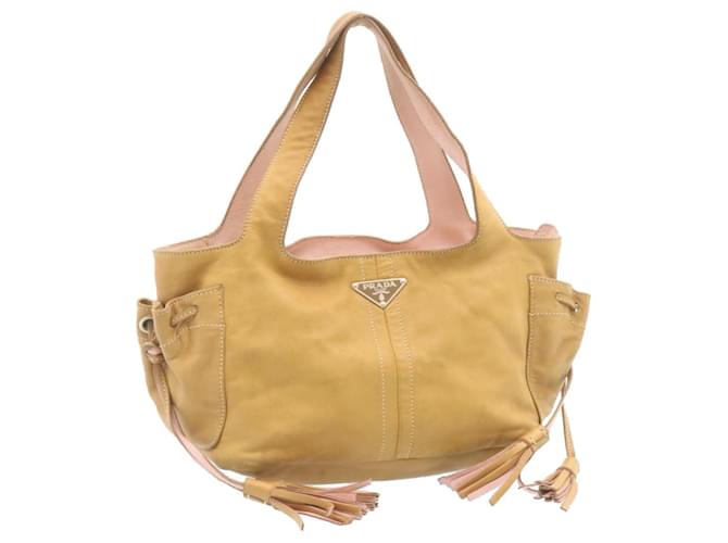 PRADA Hand Bag Pouch 2Set Leather Nylon Black Beige Auth fm517  ref.375469