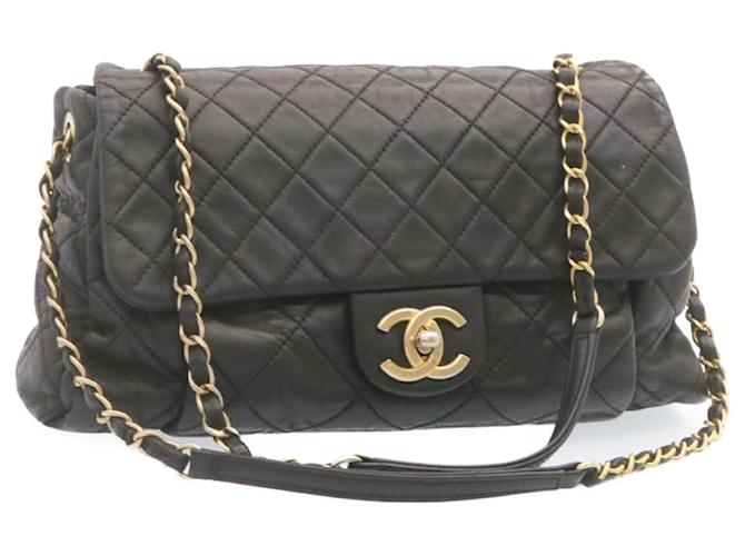 Chanel 31 RUE CAMBON Sac bandouliere chaine rabat double matelasse Noir Auth ki974 Cuir Dore ref.375573 Joli Closet