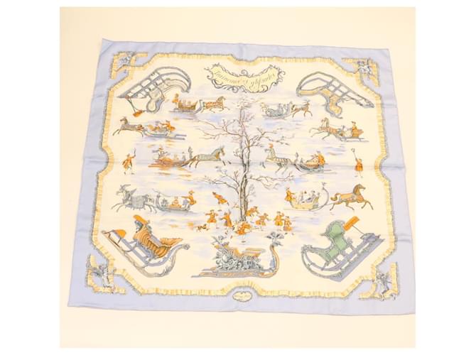 Hermès HERMES Silk Scarf Traineaux Light Blue  ref.375597