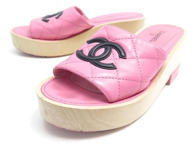 CHANEL MULES L-HEEL SHOES35456 PINK QUILTED LEATHER CC LOGO SHOES  ref.375824 - Joli Closet