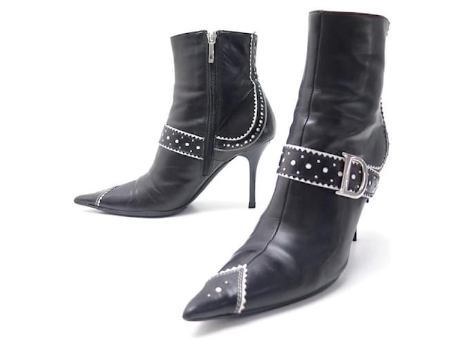 CHRISTIAN DIOR SHOES D TRICK BOOTS 37 BLACK LEATHER + BOOTS BOX  ref.375963