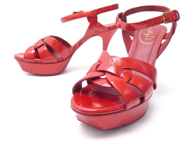 YVES SAINT LAURENT SANDALS TRIBUTE LEATHER 37.5 RED VARNISH SHOES Patent leather  ref.375967