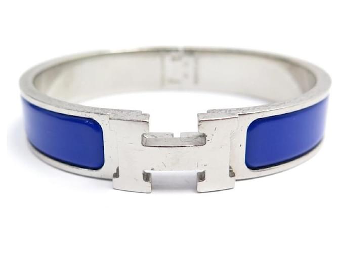 Hermès hermes Clic H bracelet 17CM FINE BLUE ENAMEL WITH SILVER PALLADIA FINISH Silvery Metal  ref.375991