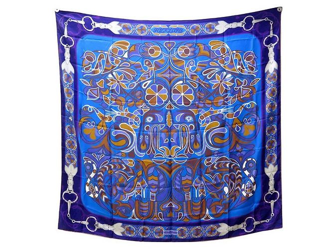 Hermès SCIARPA HERMES FOLKLORE DI HENRI D'ORIGNY SETA BLUE SQUARE 140 Sciarpa seta