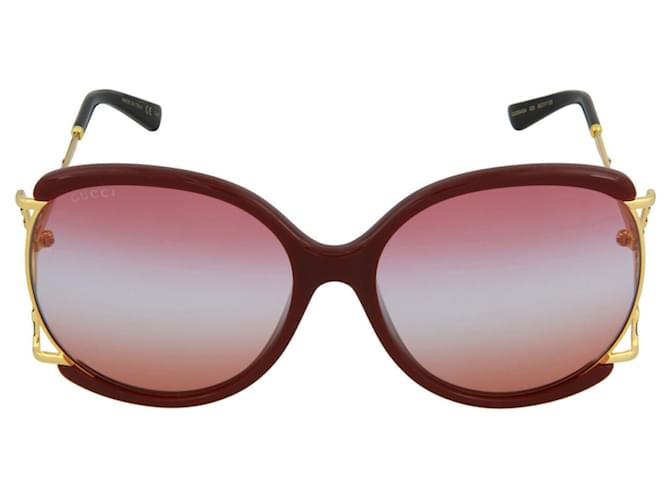 Óculos de sol de acetato de armação redonda Gucci Vermelho  ref.984438