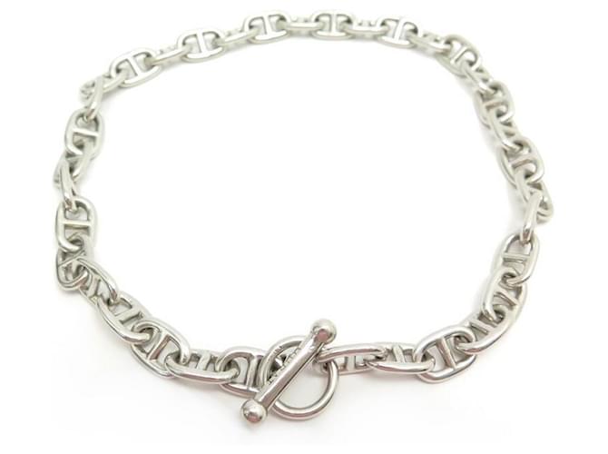 Autre Marque ANCHOR CHAIN MESH WALL NECKLACE 44 CM STERLING SILVER SILVER NECKLACE Silvery  ref.376088