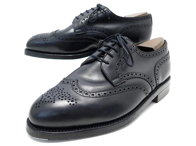NEW JM WESTON DERBY SHOES 588 flowered tip 8E 42 LARGE lined SOLE Black Leather  ref.376113