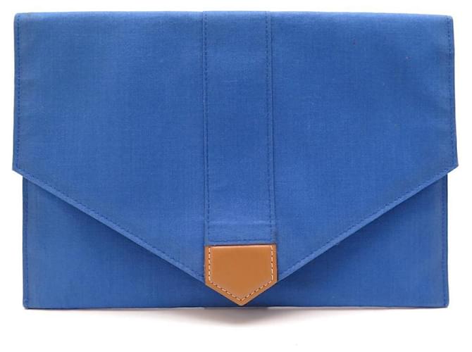 Hermès VINTAGE HERMES HAND CLUTCH BAG CANVAS BLUE CANVAS ENVELOPE CLUTCH Cloth  ref.376173