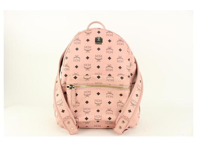 MCM Stark Backpack Visetos Side Studs Medium Soft Pink in Leather