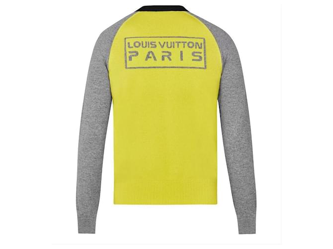 Louis Vuitton Suéter de cuello redondo en bloque de color gris x amarillo grande para hombre  ref.376242