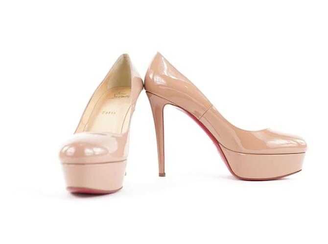 Christian Louboutin Size 39.5 Nude Bianca 120 Patent Calf Heels 4cl928  ref.376245