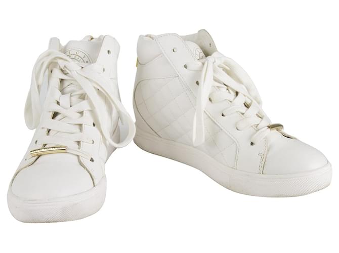 Juicy Couture Quilted White Leather High-Top Sneakers Wedge Trainers Shoes 7.5  ref.376382