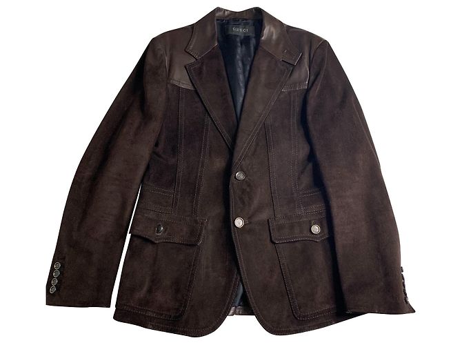 Gucci Giacca in pelle scamosciata marrone