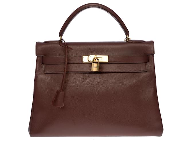 Hermès Kelly 32 returned in brown Courchevel leather, gold plated metal trim, lined shoulder strap  ref.376428
