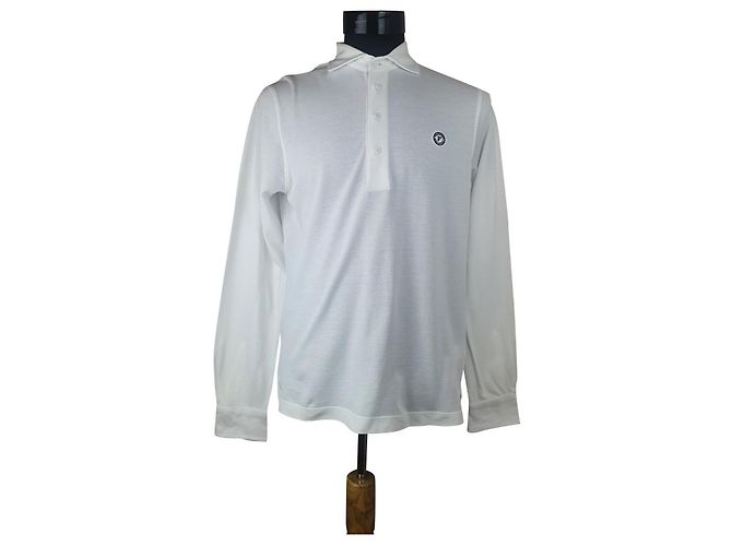 Façonnable Langarm Poloshirt aus Baumwolle Weiß