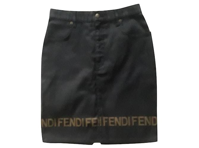 Fendi Short denim skirt T 44 It Black Cotton  ref.376497