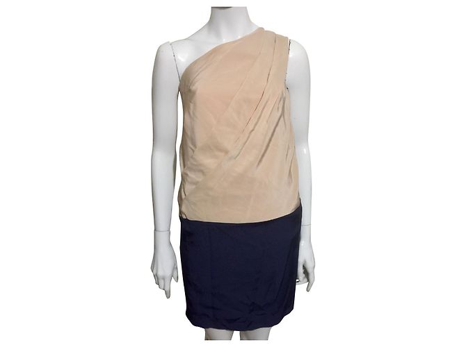 Acne Studios Atlantis Seidenkleid 2 Ton Pink Fleisch Marineblau