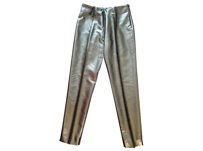 Yves Saint Laurent Pants, leggings Silvery Wool  ref.376983