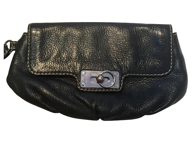 Paul & Joe grained leather clutch bag Black Silver hardware  ref.377224