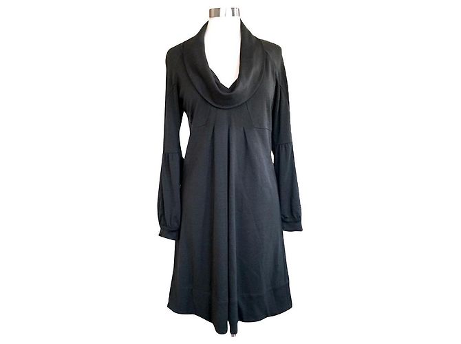 Diane Von Furstenberg DvF Bilboa Wollkleid mit Wasserfallausschnitt Schwarz