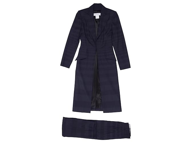 Christian Dior completo pantalone Blu navy Seta Lana Viscosa Poliammide  ref.377641