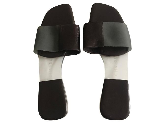 Chanel Leather & Acrylic Slides Brown