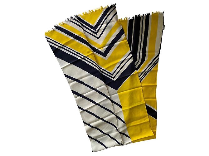 Autre Marque Lenço de seda azul e amarelo