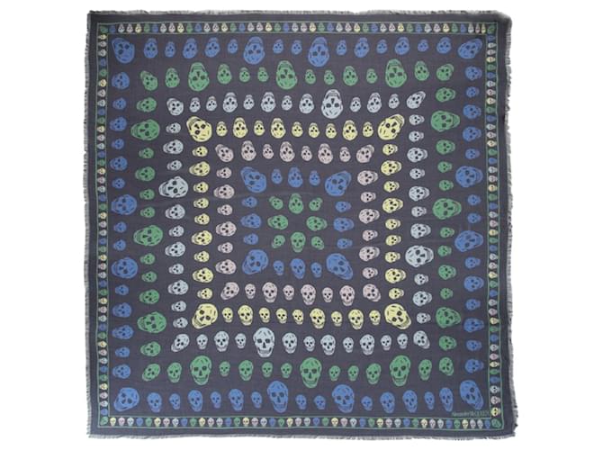 Alexander McQueen Box Skull Scarf Blue Modal Cellulose fibre  ref.377989