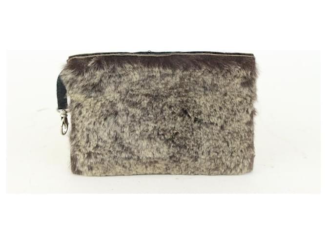 Chanel Grey x Brown Lapin Rabbit Fur Cosmetic Pouch Toiletry Case  ref.378168