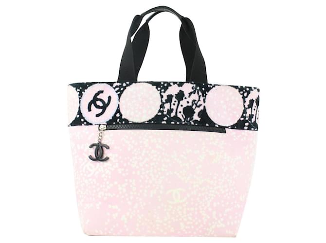Chanel Tote Bag mit CC-Logo aus Frottee in Pink x Schwarz Leder Leinwand  ref.378178