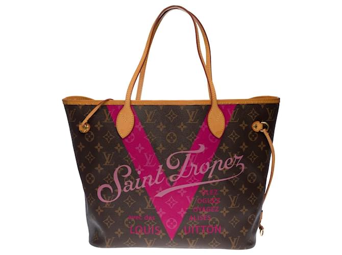 Superb Louis Vuitton Neverfull MM tote bag in monogram canvas limited  edition V Fuchsia Saint-Tropez Brown Cloth ref.378212 - Joli Closet
