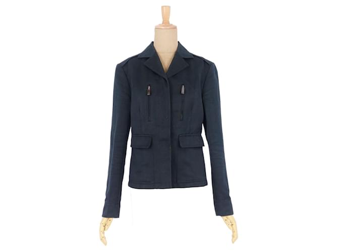 Used] Gucci GUCCI jacket Tom Ford period fly front jacket ladies linen  cotton made in Italy outer navy navy blue size 40 (M Equivalent)   - Joli Closet