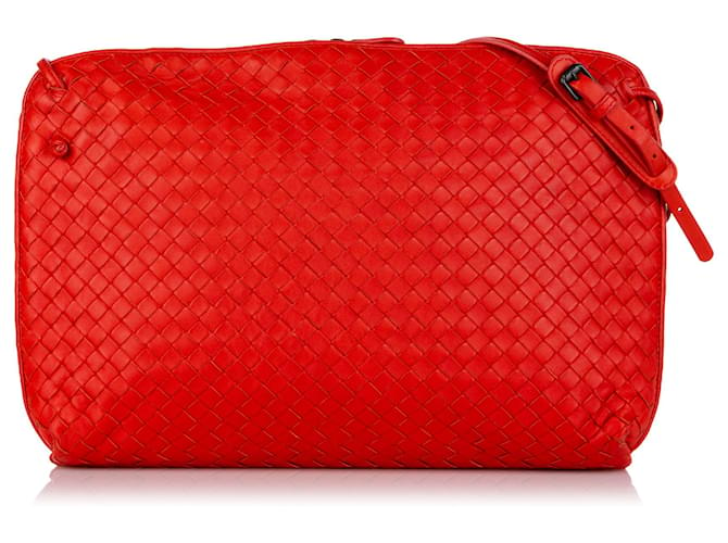 Red Bottega Veneta Intrecciato Nodini Crossbody Bag