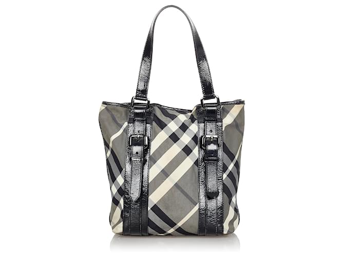 BURBERRY: nylon and leather tote bag - Black