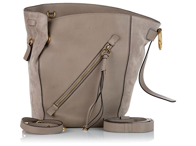 Chlo Chloe Brown Myer Leather Bucket Bag Beige Suede Pony style