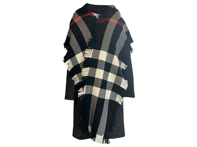 BURBERRY SCARF CHECK NEW Black White Red Wool  ref.378492