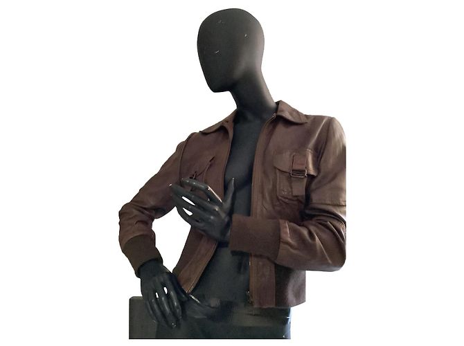 Autre Marque Schmale Jacke aus braunem Lammleder