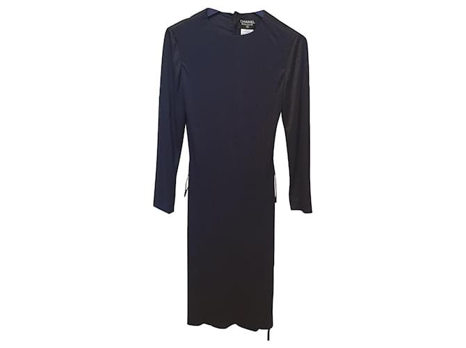 Chanel Vestido de coctail Azul Poliamida  ref.378600