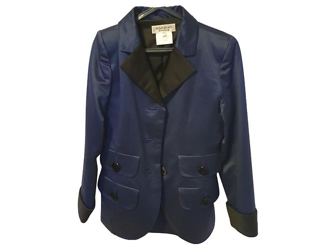 Traje de Falda Yves Saint Laurent Azul Algodón Talla 38 