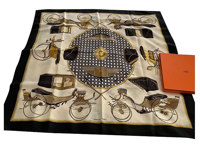 Sciarpa di seta Hermès nera e bianca Nero Bianco