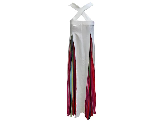 Mary Katrantzou Weißes Amsonia Plissiertes Kleid Mehrfarben Baumwolle  ref.378723