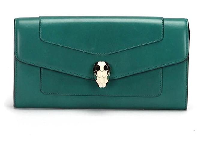 Bulgari Bvlgari Serpenti Forever Leather Long Wallet in green calf leather  Pony-style calfskin  - Joli Closet