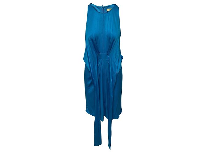 Vestido Issa London Blue Silk Drape Belt Azul