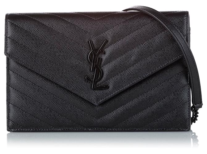 Yves Saint Laurent YSL Black Monogram Chevron Envelope Leather Crossbody Bag  Pony-style calfskin ref.378866 - Joli Closet