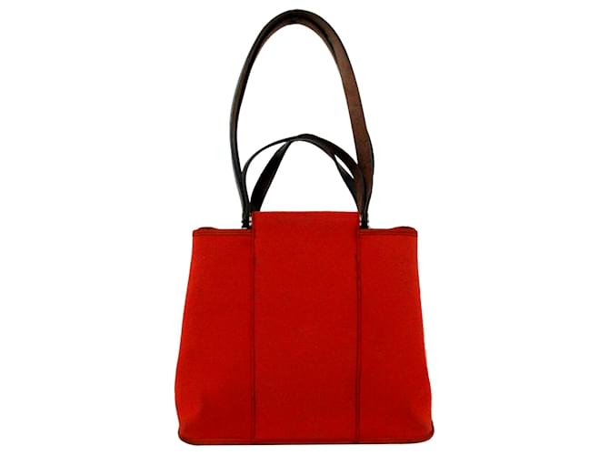 Hermès Cartable Hermes Cabag Elan en toile rouge Cuir Veau façon poulain Tissu Noir  ref.379550