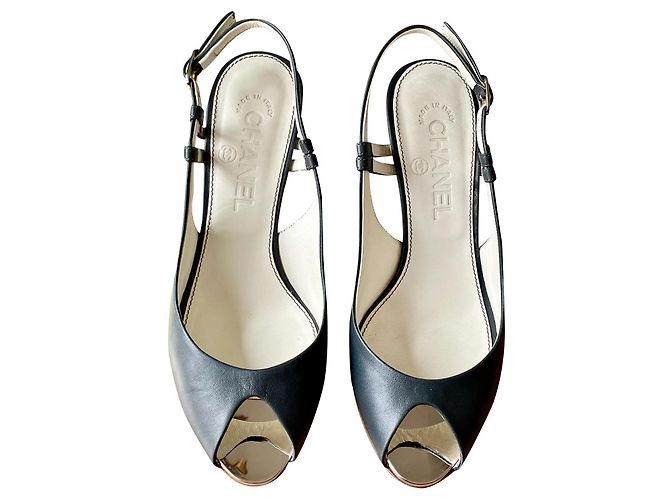 Chanel Leather Sandals Dark Grey 36.5