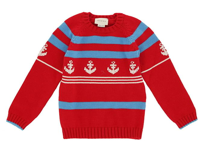 Pull à rayures nautiques Gucci Kids Laine Rouge  ref.380017